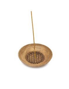 PORTE ENCENS COUPELLE FLEUR DE VIE BOIS DE MANGUIER - 13cm 2